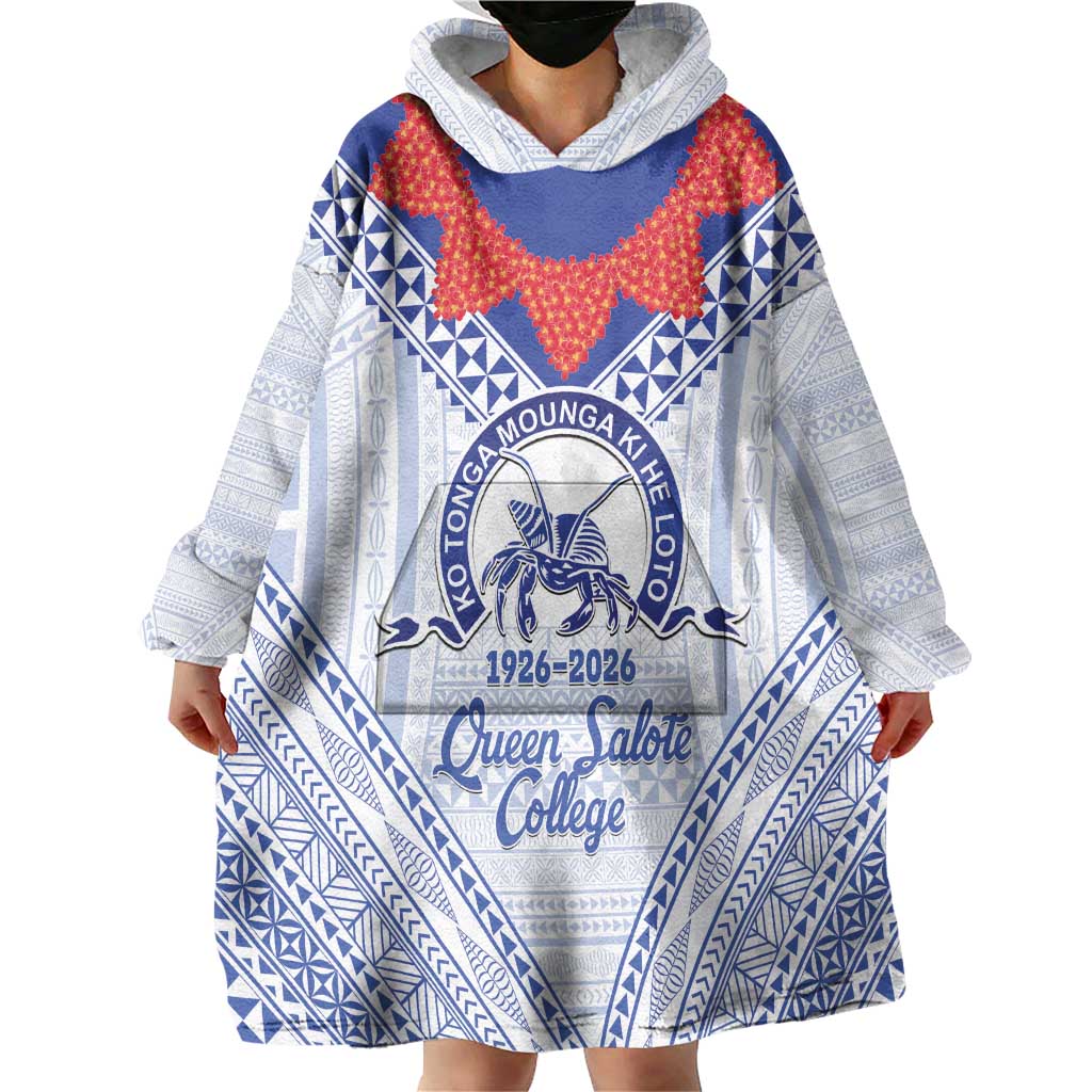 Queen Salote College 100 Years Personalized Wearable Blanket Hoodie Tonga QSC Heilala Lei White Ngatu Pattern LT14 - Polynesian Pride