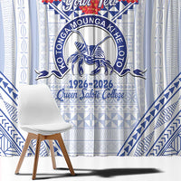 Queen Salote College 100 Years Personalized Window Curtain Tonga QSC Heilala Lei White Ngatu Pattern LT14 - Polynesian Pride