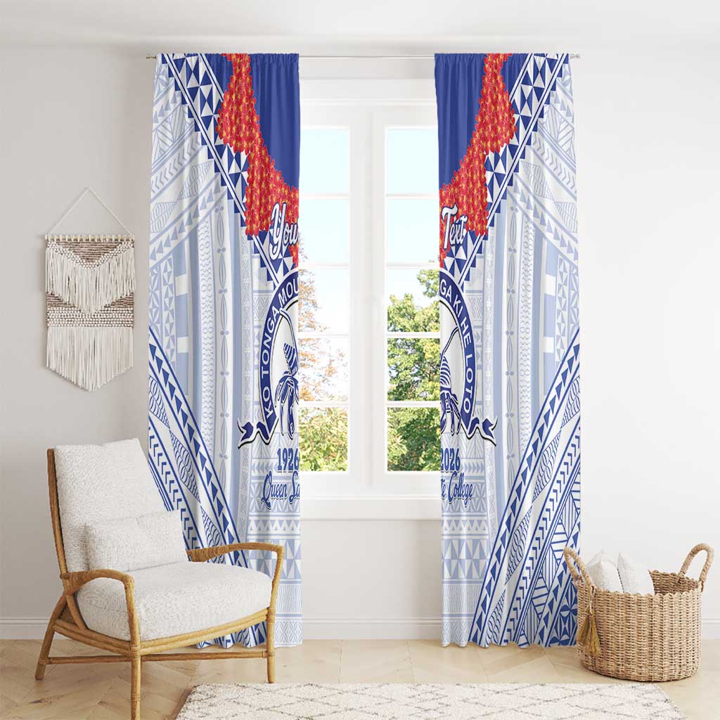 Queen Salote College 100 Years Personalized Window Curtain Tonga QSC Heilala Lei White Ngatu Pattern LT14 - Polynesian Pride