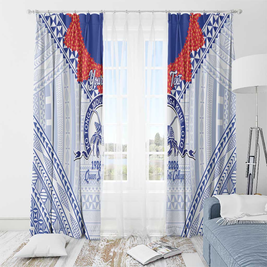 Queen Salote College 100 Years Personalized Window Curtain Tonga QSC Heilala Lei White Ngatu Pattern LT14 - Polynesian Pride