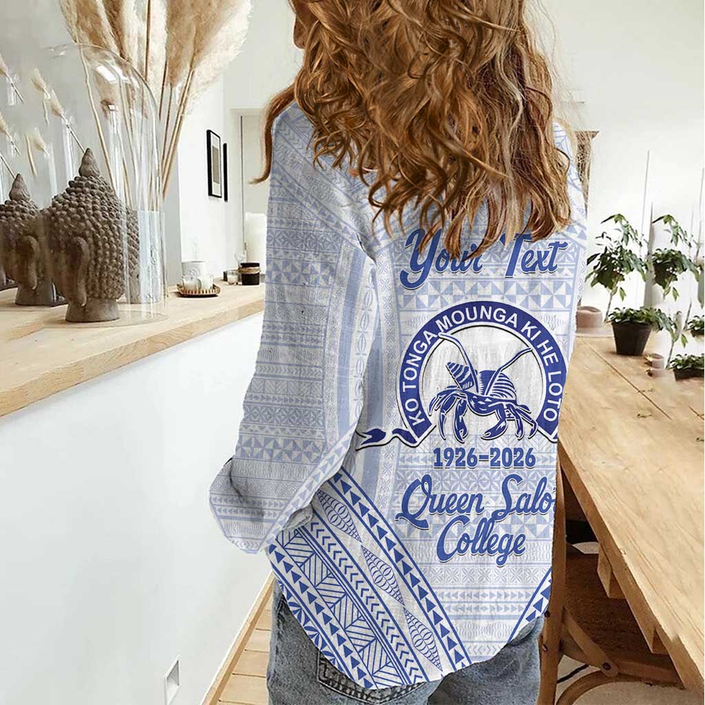 Queen Salote College 100 Years Personalized Women Casual Shirt Tonga QSC Heilala Lei White Ngatu Pattern LT14 - Polynesian Pride