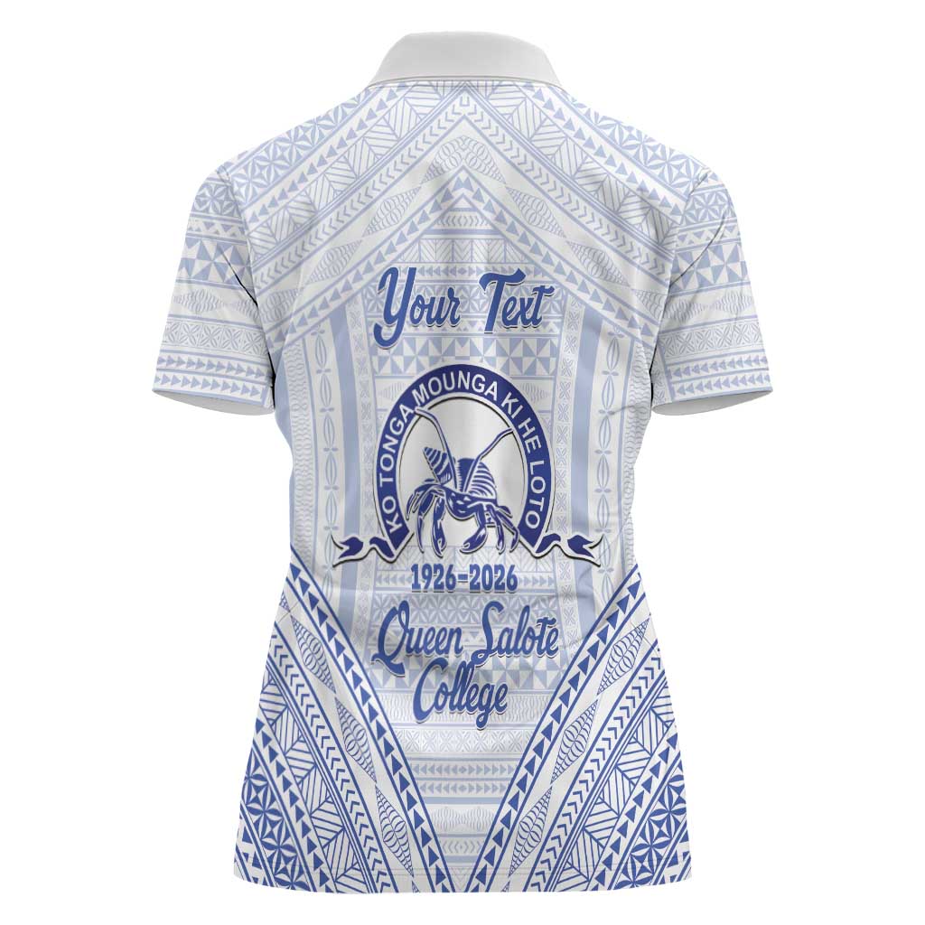 Queen Salote College 100 Years Personalized Women Polo Shirt Tonga QSC Heilala Lei White Ngatu Pattern LT14 - Polynesian Pride