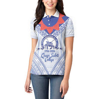 Queen Salote College 100 Years Personalized Women Polo Shirt Tonga QSC Heilala Lei White Ngatu Pattern LT14 - Polynesian Pride