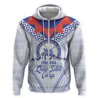 Queen Salote College 100 Years Personalized Zip Hoodie Tonga QSC Heilala Lei White Ngatu Pattern LT14 Zip Hoodie White - Polynesian Pride