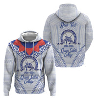 Queen Salote College 100 Years Personalized Zip Hoodie Tonga QSC Heilala Lei White Ngatu Pattern LT14 - Polynesian Pride