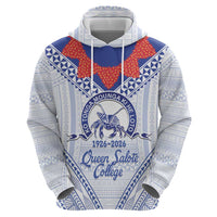 Queen Salote College 100 Years Personalized Zip Hoodie Tonga QSC Heilala Lei White Ngatu Pattern LT14 - Polynesian Pride