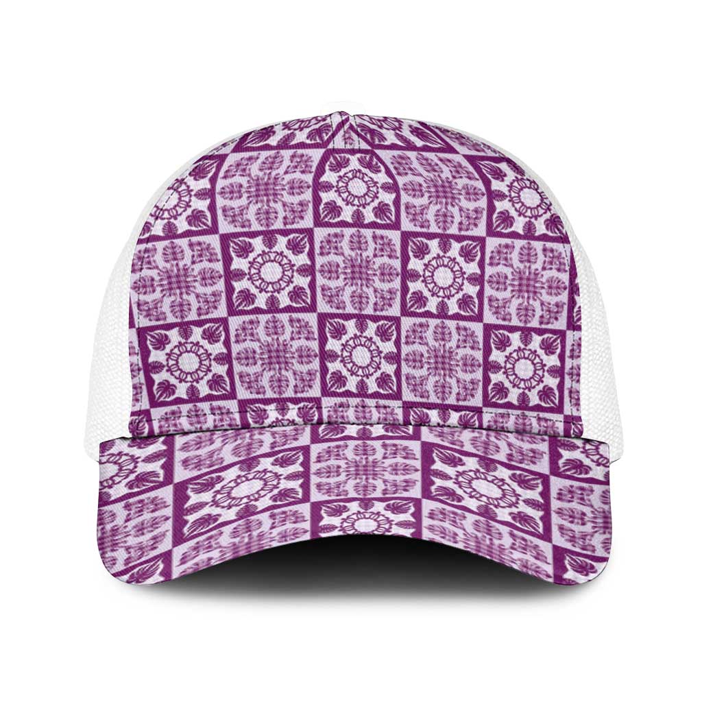 Poni Palaka Quilt Hawaii Baseball Net Cap Hawaiian Tropical Monstera Sea Turtle LT14 One Size White Purple - Polynesian Pride