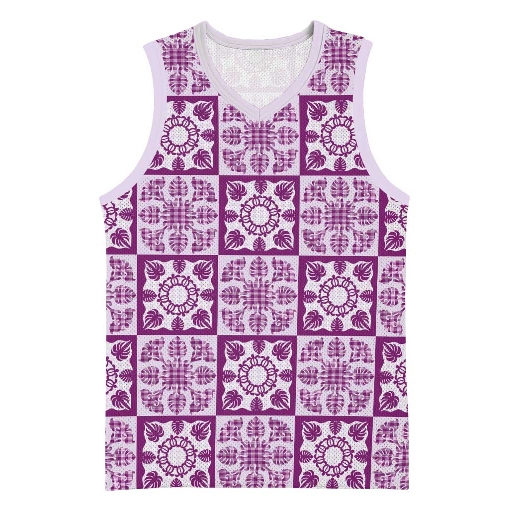 Poni Palaka Quilt Hawaii Basketball Jersey Hawaiian Tropical Monstera Sea Turtle LT14 Unisex Purple - Polynesian Pride