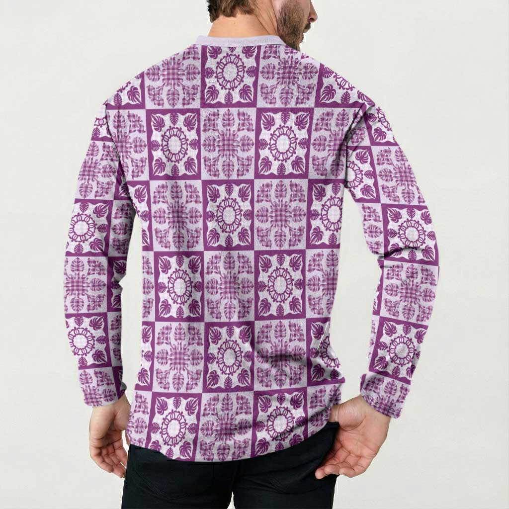 Poni Palaka Quilt Hawaii Button Sweatshirt Hawaiian Tropical Monstera Sea Turtle LT14 - Polynesian Pride