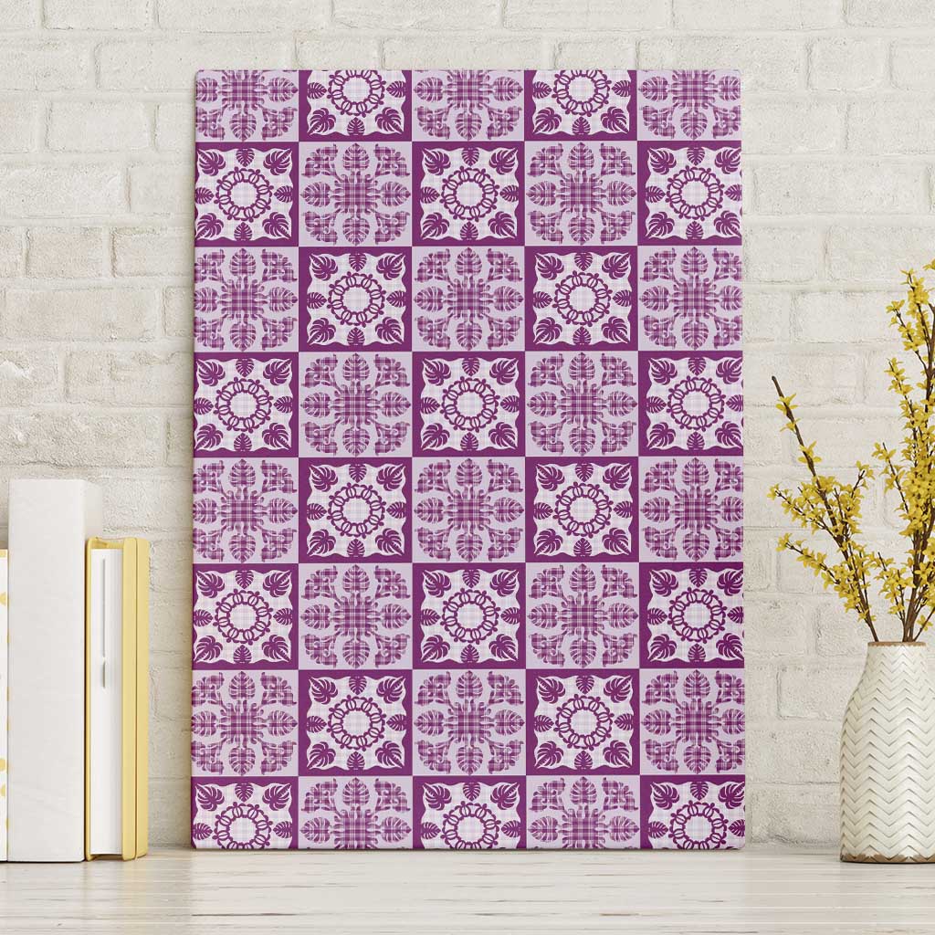 Poni Palaka Quilt Hawaii Canvas Wall Art Hawaiian Tropical Monstera Sea Turtle LT14 Without Frame Purple - Polynesian Pride