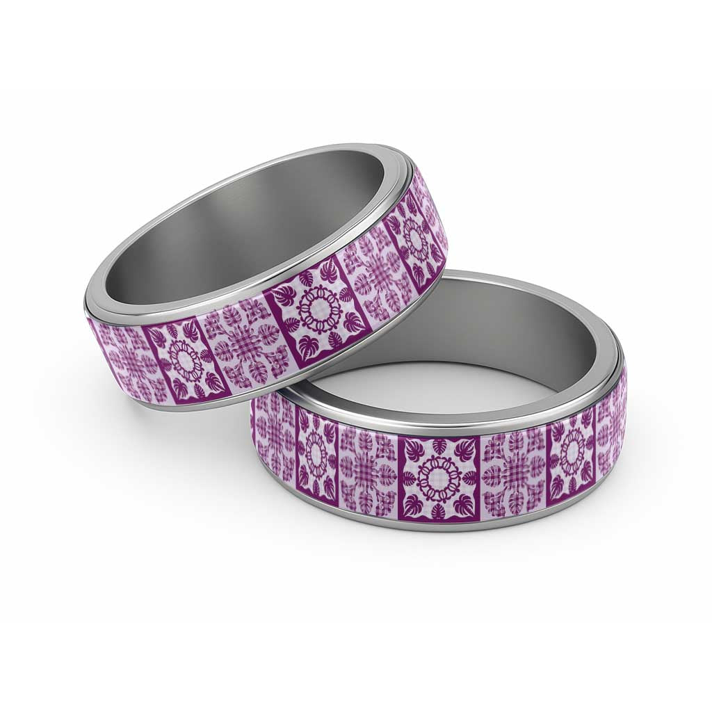Poni Palaka Quilt Hawaii Classic Ring Hawaiian Tropical Monstera Sea Turtle LT14 Sliver Purple - Polynesian Pride