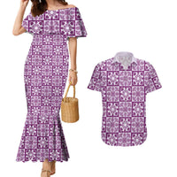Poni Palaka Quilt Hawaii Couples Matching Mermaid Dress and Hawaiian Shirt Hawaiian Tropical Monstera Sea Turtle