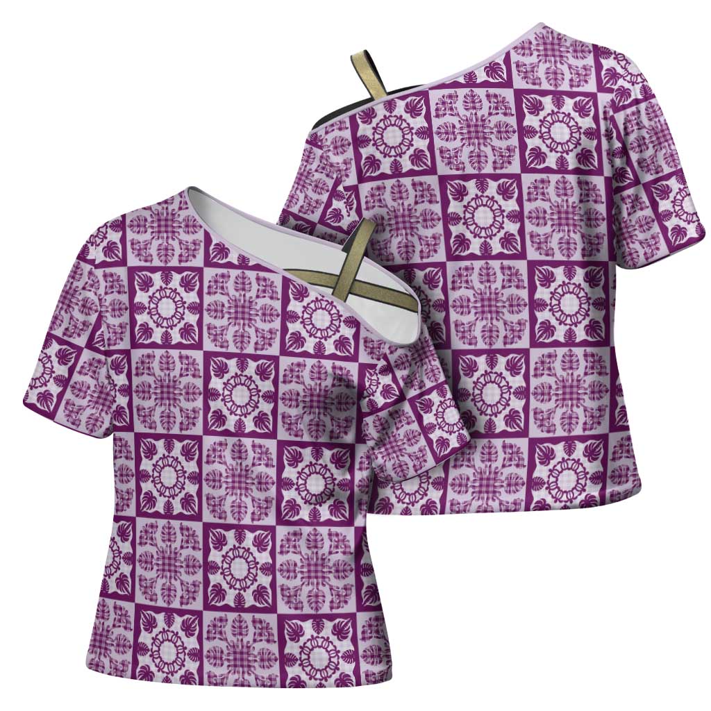Poni Palaka Quilt Hawaii Cross Shoulder Shirt Hawaiian Tropical Monstera Sea Turtle LT14 - Polynesian Pride