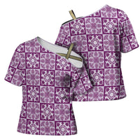 Poni Palaka Quilt Hawaii Cross Shoulder Shirt Hawaiian Tropical Monstera Sea Turtle LT14 - Polynesian Pride