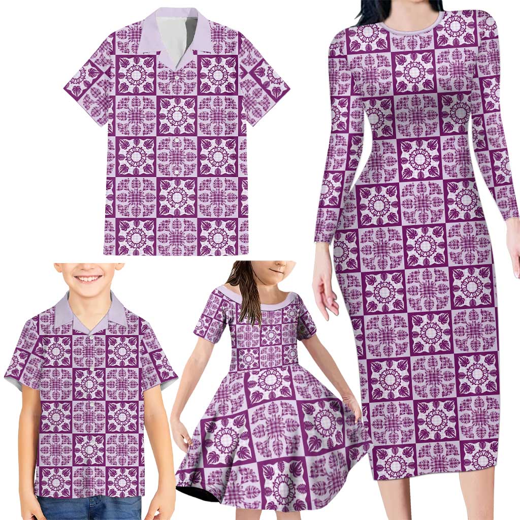 Poni Palaka Quilt Hawaii Family Matching Long Sleeve Bodycon Dress and Hawaiian Shirt Hawaiian Tropical Monstera Sea Turtle LT14 - Polynesian Pride