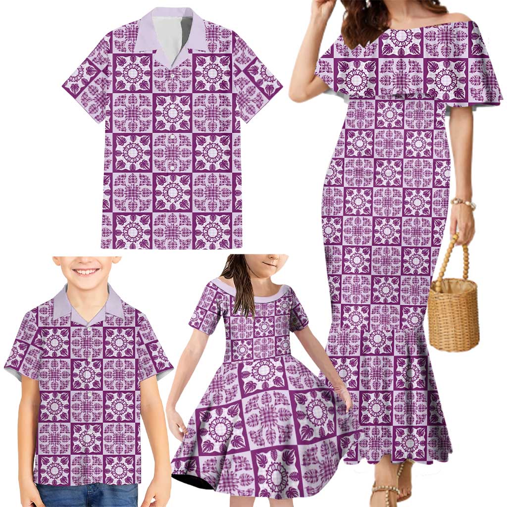 Poni Palaka Quilt Hawaii Family Matching Mermaid Dress and Hawaiian Shirt Hawaiian Tropical Monstera Sea Turtle