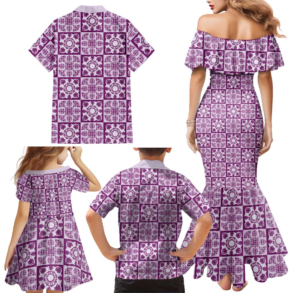 Poni Palaka Quilt Hawaii Family Matching Mermaid Dress and Hawaiian Shirt Hawaiian Tropical Monstera Sea Turtle