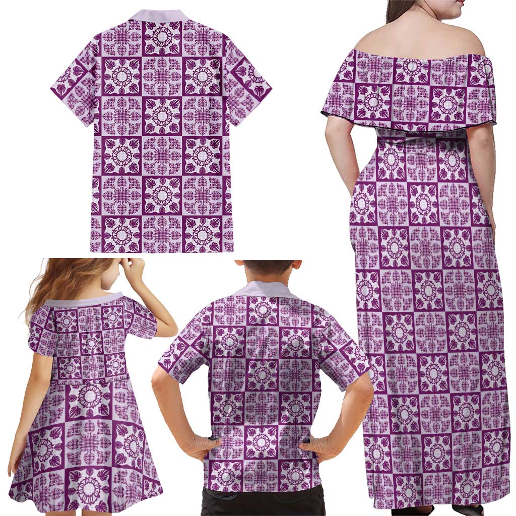Poni Palaka Quilt Hawaii Family Matching Off Shoulder Maxi Dress and Hawaiian Shirt Hawaiian Tropical Monstera Sea Turtle