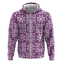 Poni Palaka Quilt Hawaii Hoodie Hawaiian Tropical Monstera Sea Turtle LT14 Zip Hoodie Purple - Polynesian Pride