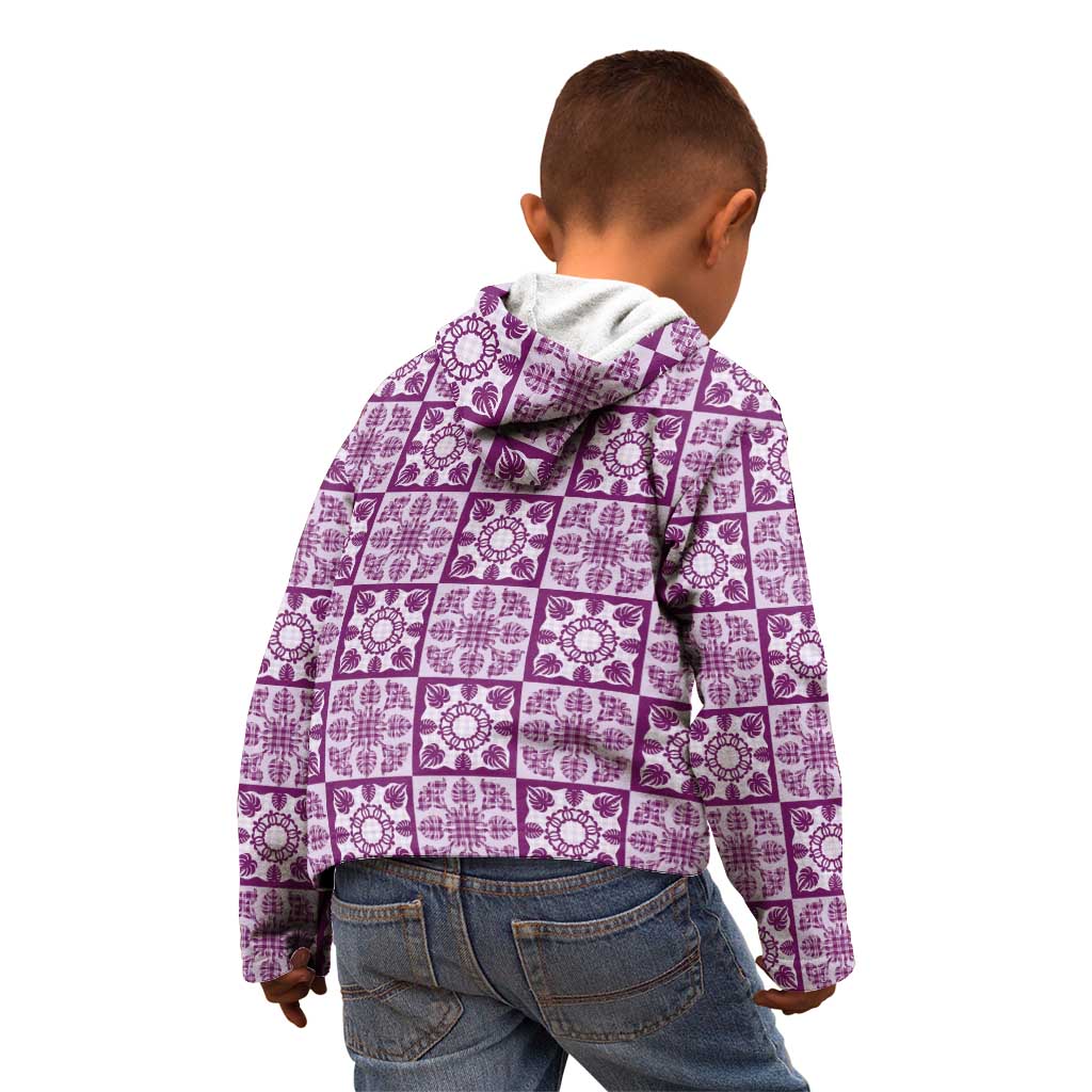 Poni Palaka Quilt Hawaii Kid Hoodie Hawaiian Tropical Monstera Sea Turtle LT14 - Polynesian Pride