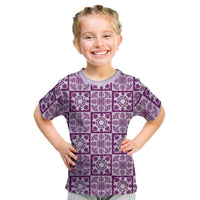 Poni Palaka Quilt Hawaii Kid T Shirt Hawaiian Tropical Monstera Sea Turtle LT14 Purple - Polynesian Pride
