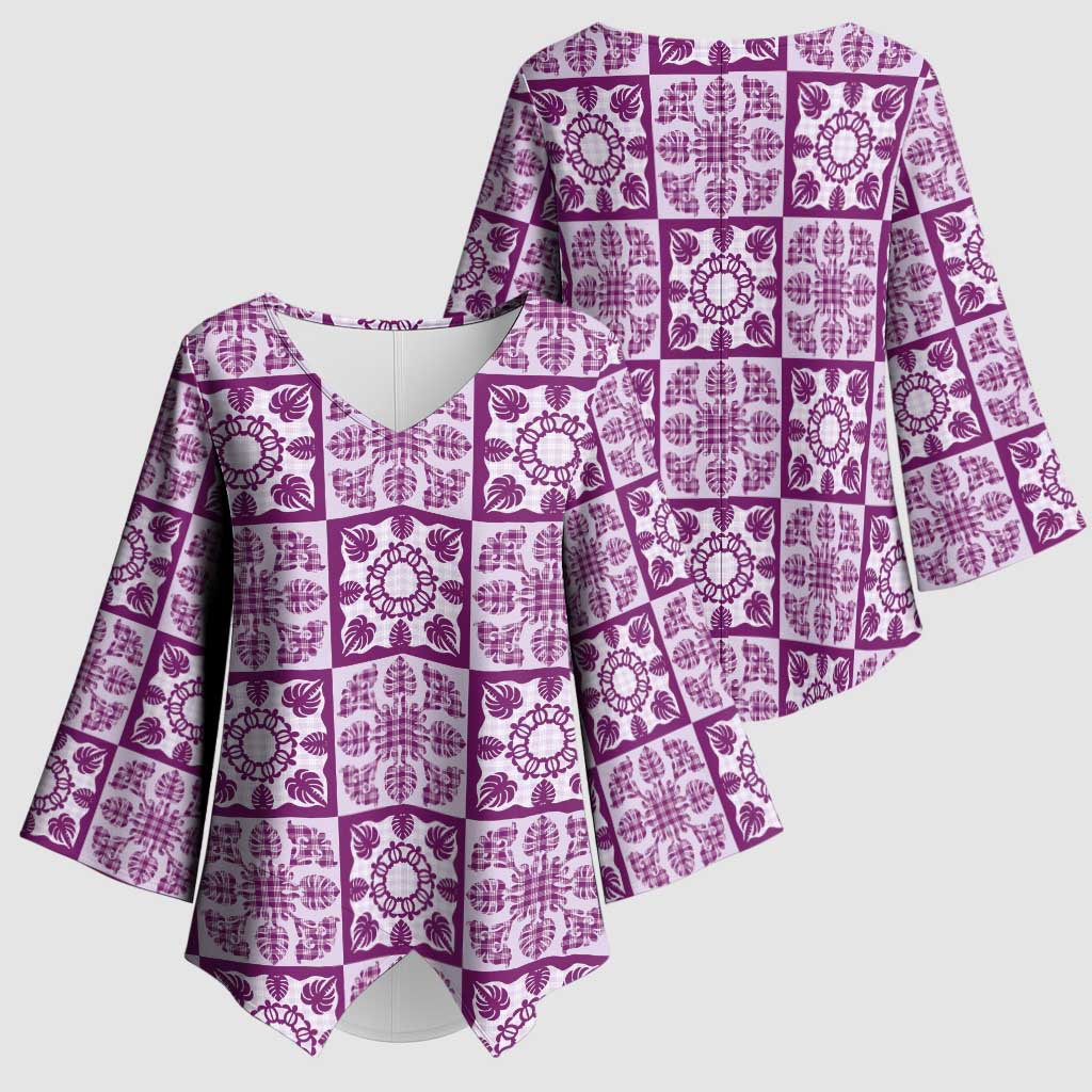 Poni Palaka Quilt Hawaii Kimono Sleeve Blouse Hawaiian Tropical Monstera Sea Turtle LT14 - Polynesian Pride