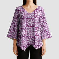 Poni Palaka Quilt Hawaii Kimono Sleeve Blouse Hawaiian Tropical Monstera Sea Turtle LT14 - Polynesian Pride