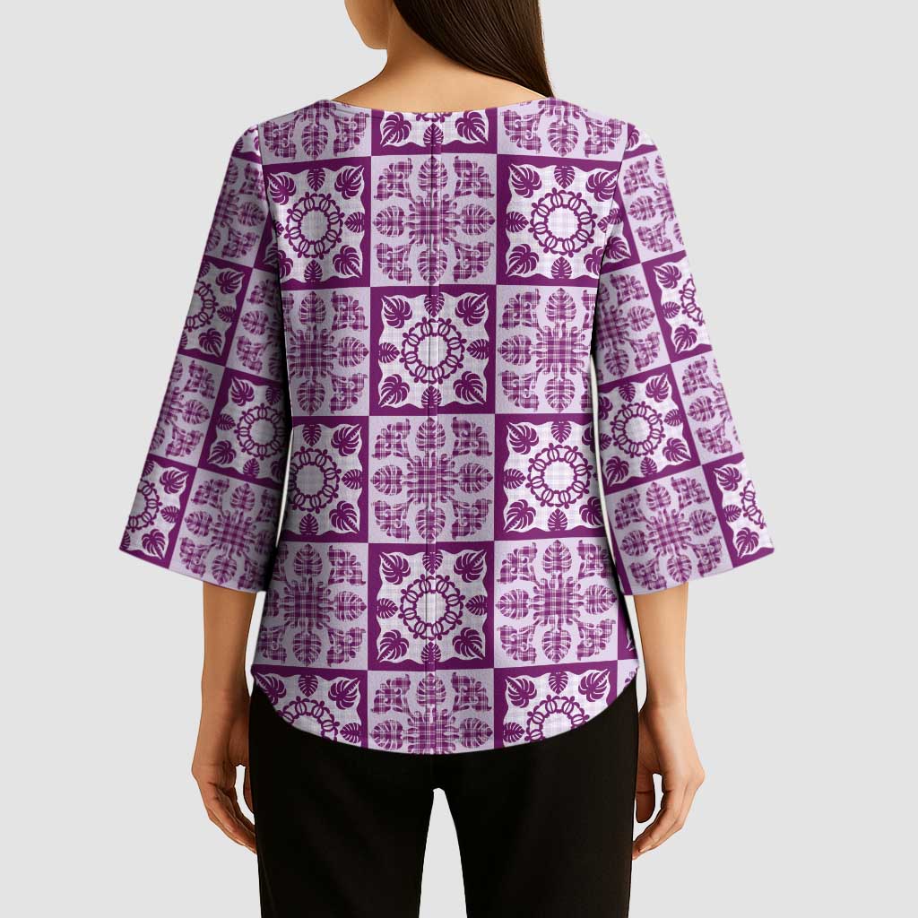 Poni Palaka Quilt Hawaii Kimono Sleeve Blouse Hawaiian Tropical Monstera Sea Turtle LT14 - Polynesian Pride