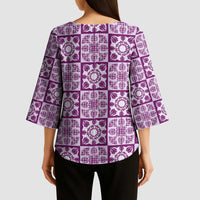 Poni Palaka Quilt Hawaii Kimono Sleeve Blouse Hawaiian Tropical Monstera Sea Turtle LT14 - Polynesian Pride