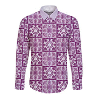 Poni Palaka Quilt Hawaii Long Sleeve Button Shirt Hawaiian Tropical Monstera Sea Turtle LT14 Unisex Purple - Polynesian Pride