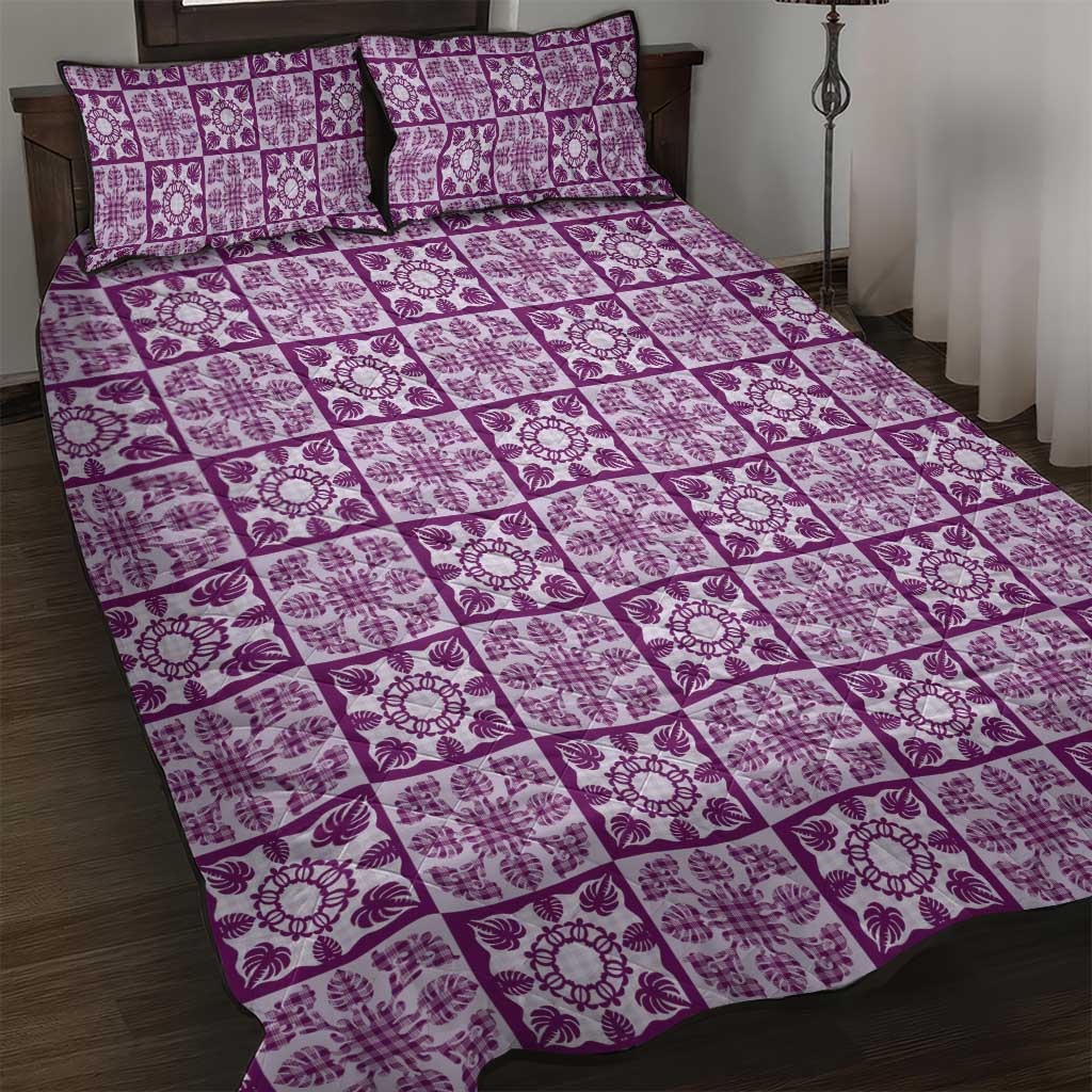 Poni Palaka Quilt Hawaii Quilt Bed Set Hawaiian Tropical Monstera Sea Turtle LT14 Purple - Polynesian Pride