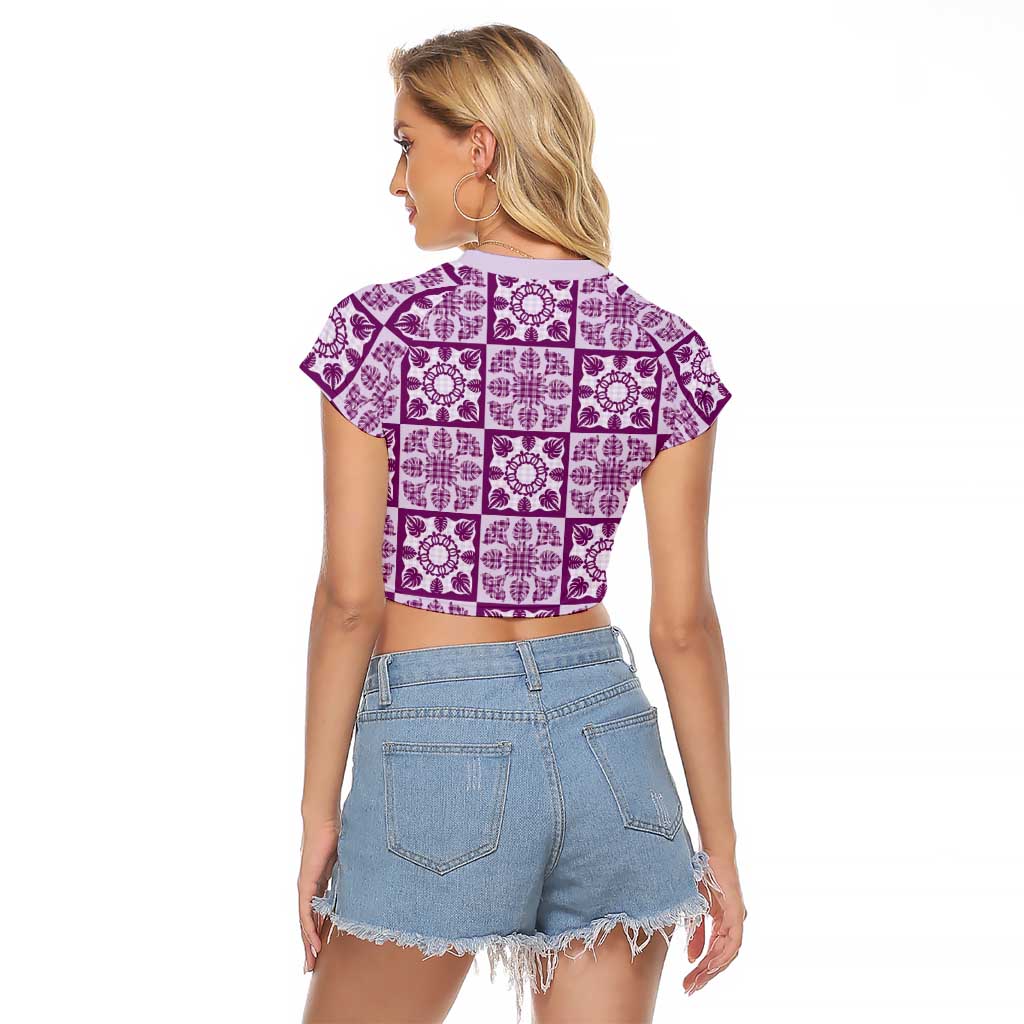Poni Palaka Quilt Hawaii Raglan Cropped T Shirt Hawaiian Tropical Monstera Sea Turtle LT14 - Polynesian Pride