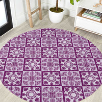 Poni Palaka Quilt Hawaii Round Carpet Hawaiian Tropical Monstera Sea Turtle LT14 Purple - Polynesian Pride