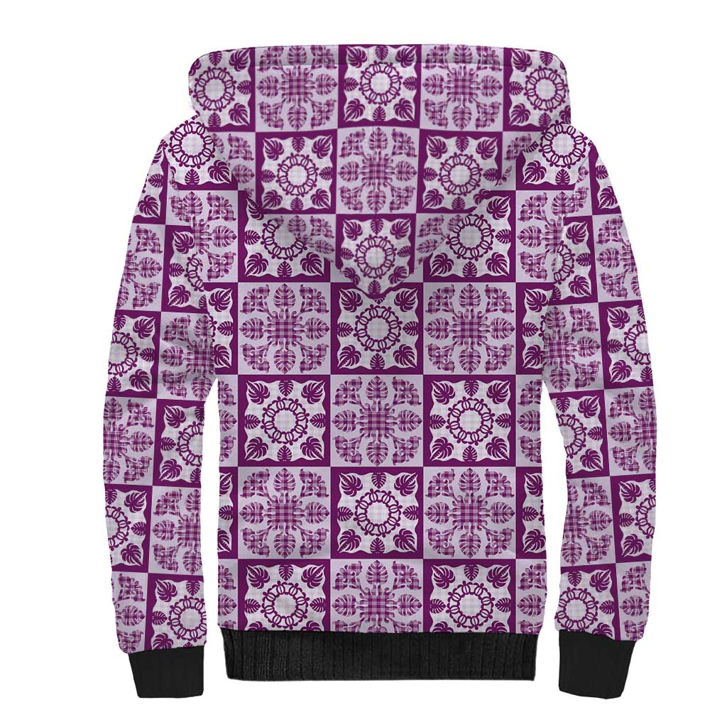 Poni Palaka Quilt Hawaii Sherpa Hoodie Hawaiian Tropical Monstera Sea Turtle LT14 - Polynesian Pride