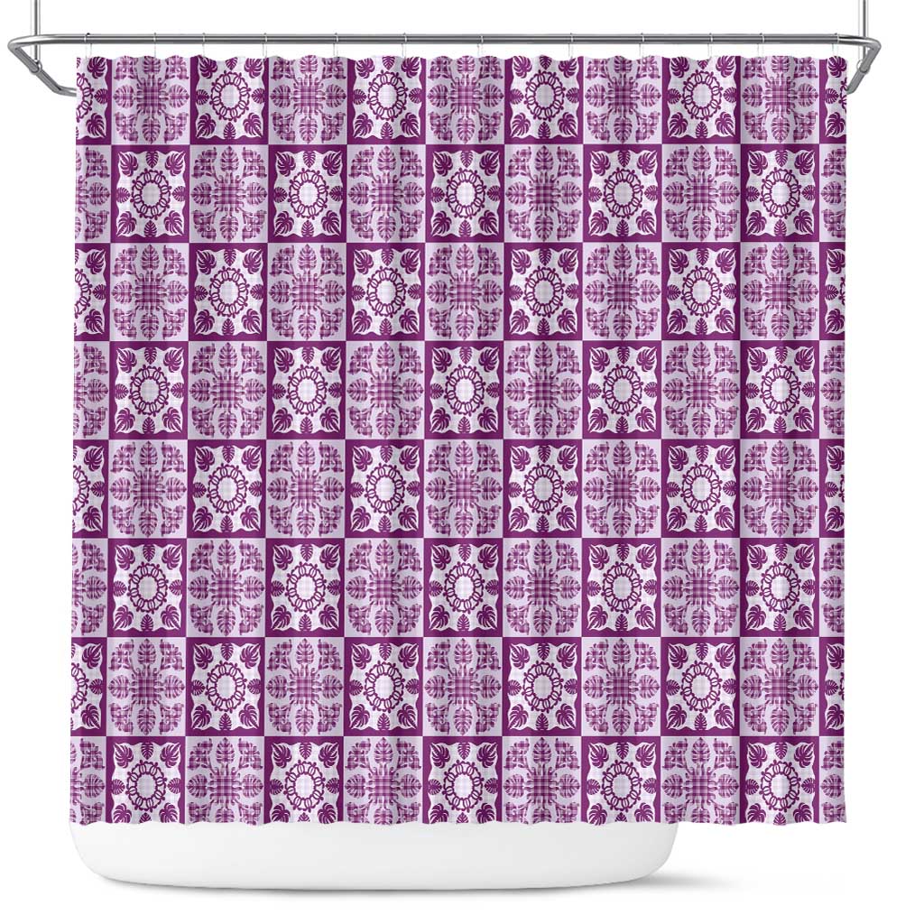 Poni Palaka Quilt Hawaii Shower Curtain Hawaiian Tropical Monstera Sea Turtle LT14 Purple - Polynesian Pride