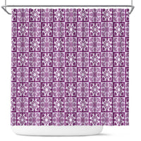 Poni Palaka Quilt Hawaii Shower Curtain Hawaiian Tropical Monstera Sea Turtle LT14 Purple - Polynesian Pride
