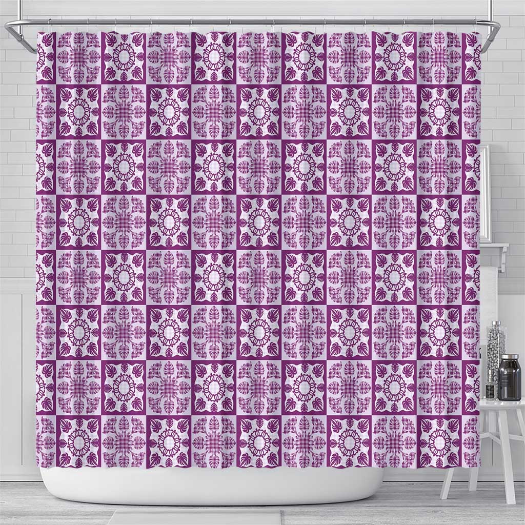 Poni Palaka Quilt Hawaii Shower Curtain Hawaiian Tropical Monstera Sea Turtle LT14 - Polynesian Pride