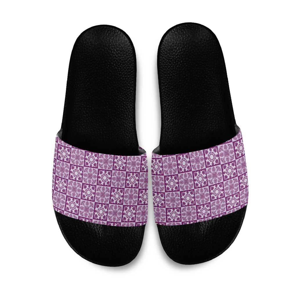 Poni Palaka Quilt Hawaii Slide Sandals Hawaiian Tropical Monstera Sea Turtle LT14 Purple - Polynesian Pride