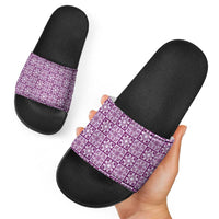 Poni Palaka Quilt Hawaii Slide Sandals Hawaiian Tropical Monstera Sea Turtle LT14 - Polynesian Pride