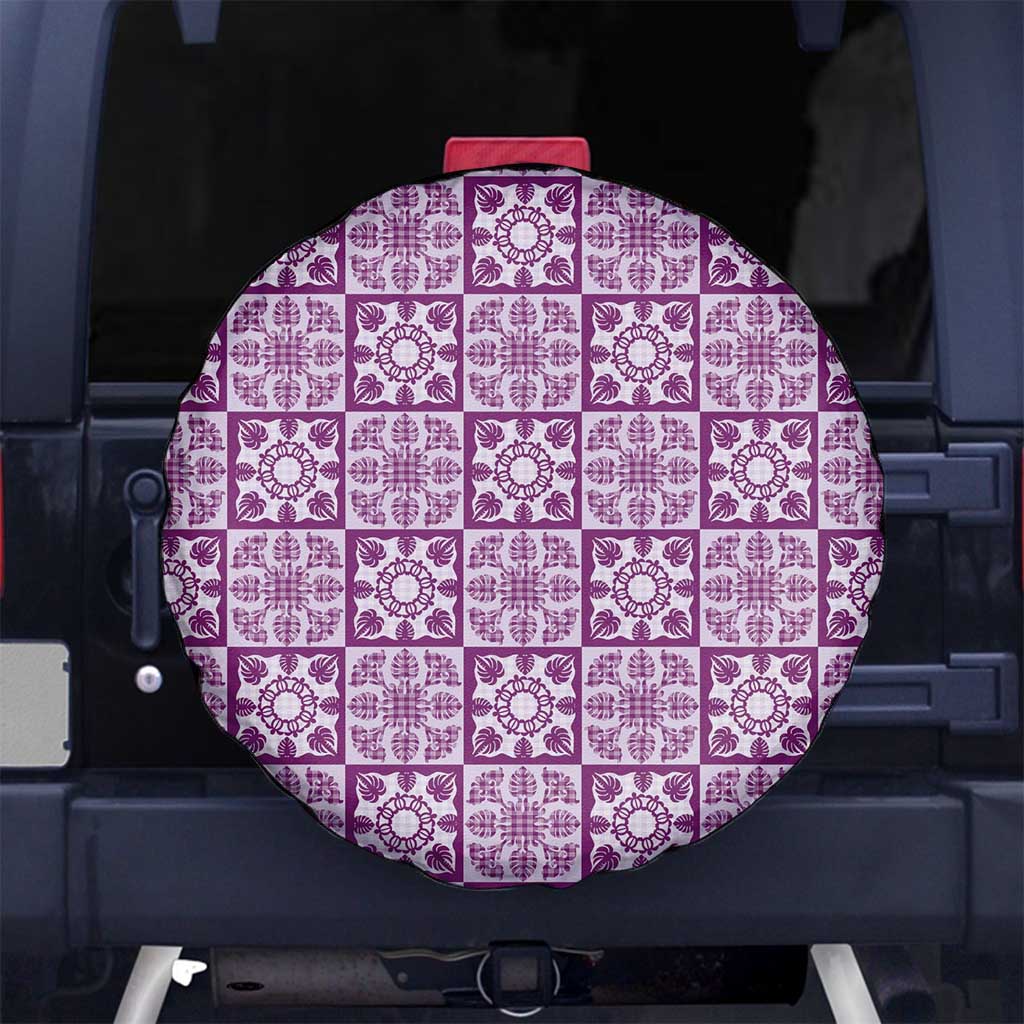 Poni Palaka Quilt Hawaii Spare Tire Cover Hawaiian Tropical Monstera Sea Turtle LT14 No hole Purple - Polynesian Pride