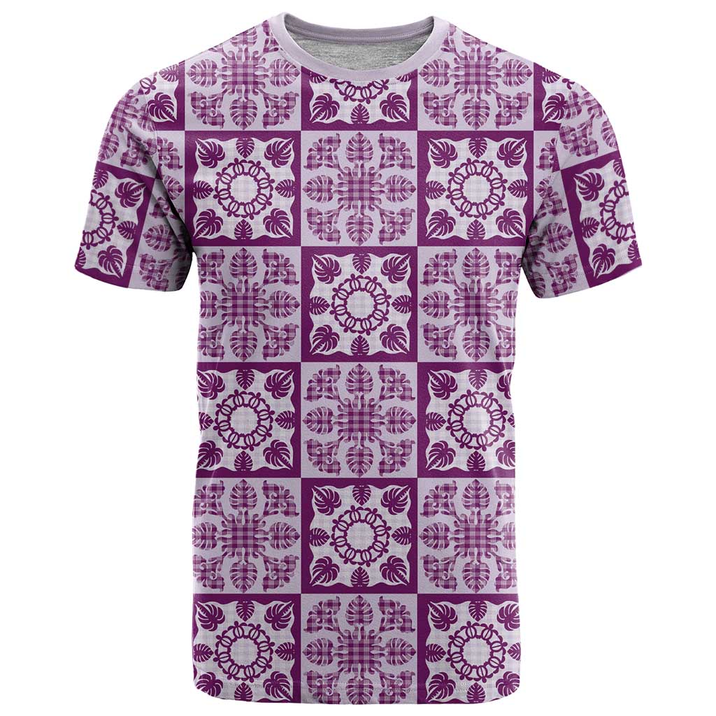 Poni Palaka Quilt Hawaii T Shirt Hawaiian Tropical Monstera Sea Turtle LT14 Purple - Polynesian Pride