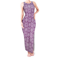 Poni Palaka Quilt Hawaii Tank Maxi Dress Hawaiian Tropical Monstera Sea Turtle LT14 Women Purple - Polynesian Pride