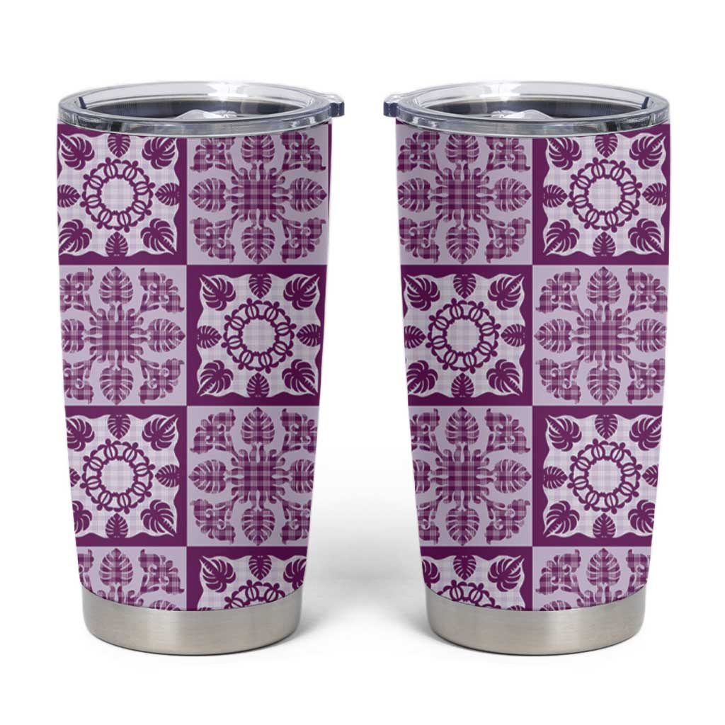 Poni Palaka Quilt Hawaii Tumbler Cup Hawaiian Tropical Monstera Sea Turtle LT14 Purple - Polynesian Pride
