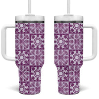 Poni Palaka Quilt Hawaii Tumbler With Handle Hawaiian Tropical Monstera Sea Turtle LT14 One Size: 40 oz Purple - Polynesian Pride