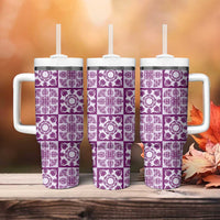 Poni Palaka Quilt Hawaii Tumbler With Handle Hawaiian Tropical Monstera Sea Turtle LT14 - Polynesian Pride