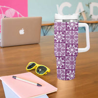 Poni Palaka Quilt Hawaii Tumbler With Handle Hawaiian Tropical Monstera Sea Turtle LT14 - Polynesian Pride