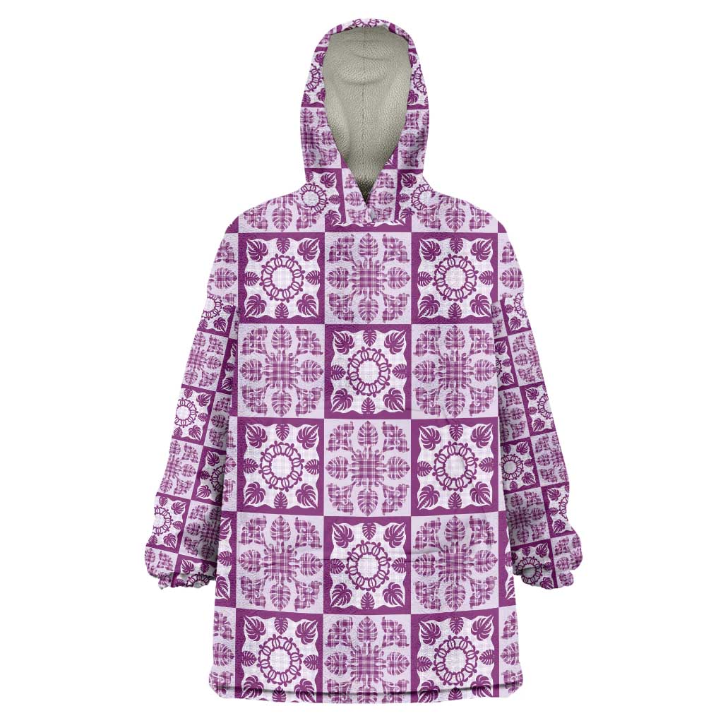 Poni Palaka Quilt Hawaii Wearable Blanket Hoodie Hawaiian Tropical Monstera Sea Turtle LT14 One Size Purple - Polynesian Pride