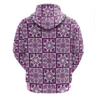 Poni Palaka Quilt Hawaii Zip Hoodie Hawaiian Tropical Monstera Sea Turtle
