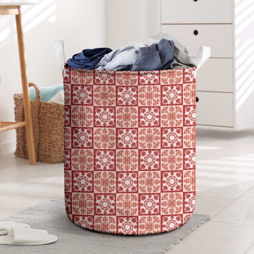 Ulaula Palaka Quilt Hawaii Laundry Basket Hawaiian Tropical Monstera Sea Turtle