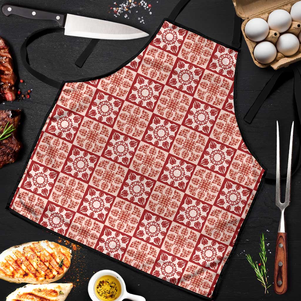 Ulaula Palaka Quilt Hawaii Apron Hawaiian Tropical Monstera Sea Turtle LT14 Red - Polynesian Pride